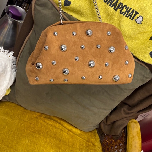 Glamorous Brown Suede Shoulder Bag with Embellishments - Picture 12 of 16